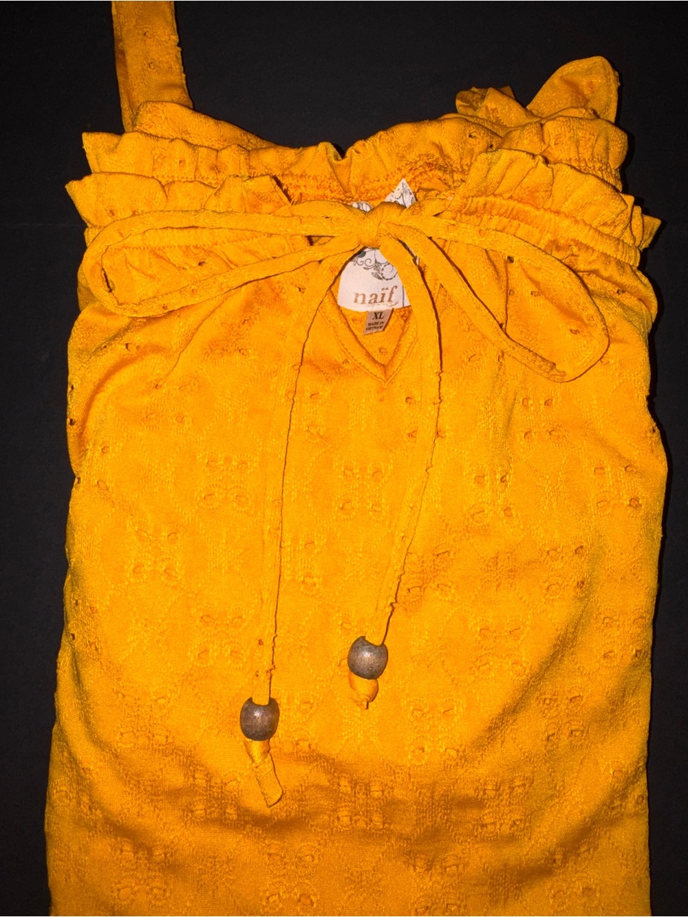 Naif Cold-Shoulder Marigold Yellow Eyelet Top, size XL - Picture 6 of 7